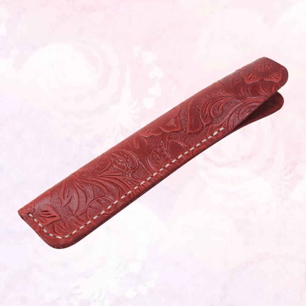 

Leather Pen Case Holder Fountain Multi Pens Pouch Leather Pen Protective Sleeve Cover (Red Brown)