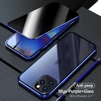 metal frame anti peeping phone case for iphone 12 pro max 11 xs xr x 6 6s 7 8 plus se 2020 double sided glass protecive cover