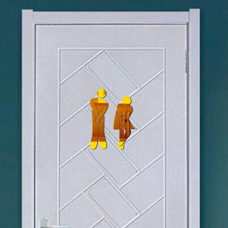 Креативные зеркальные наклейки на дверь унитаза акриловые стену домашнее