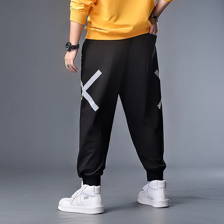 Плюс 7XL 6XL 5XL XXXXL полосатые беговые штаны для мужчин Светоотражающие этикетки трековые шаровары Homme уличная Мужская хип-хоп