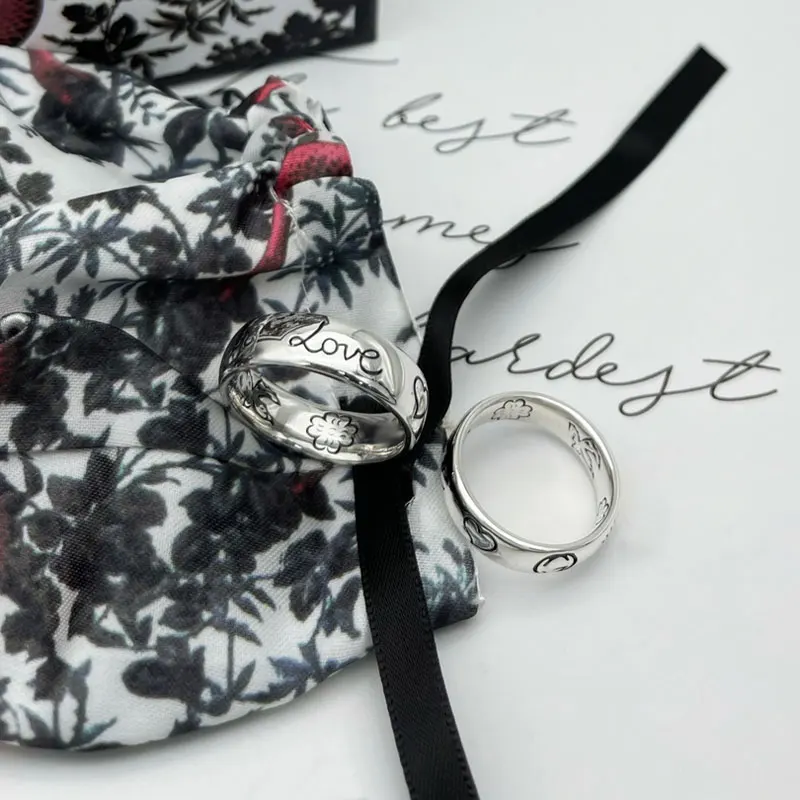 

925Sterling Silver Ring Love Fearless G Couples Retro Enamel Men And Women Ring Jewelry Personality Tide Hip Hop Rock Party Gift