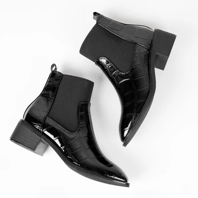 Осень зима Женские ботильоны зимняя обувь из крокодиловой кожи кожаные сапоги