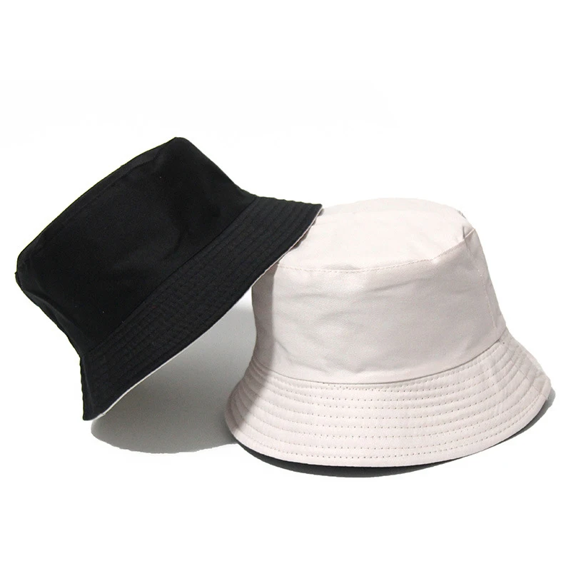 

Black Solid Bucket Hat Two side Wear Unisex Bob Caps Hip Hop Gorros Men women Summer Panama Cap Beach Sun Fishing boonie Hat