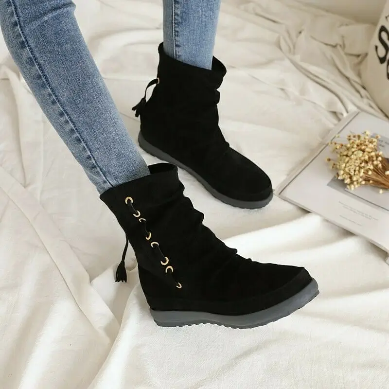 

New Fashion Women Flats Thick Sole Pull On Comfort Velvet Ankle Boots