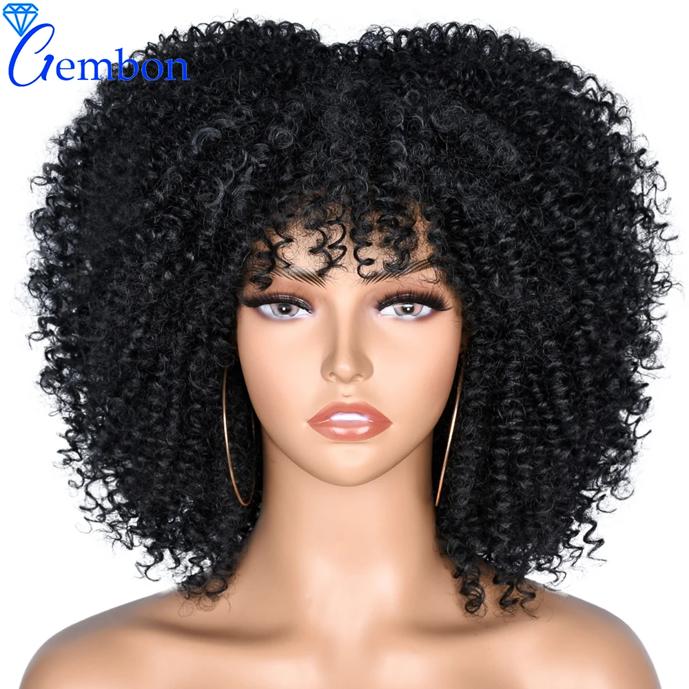 

Короткий вьющийся афро-парик с челкой, свободный синтетический парик для женщин, косплей, пушистые натуральные парики темно-коричневого цв...