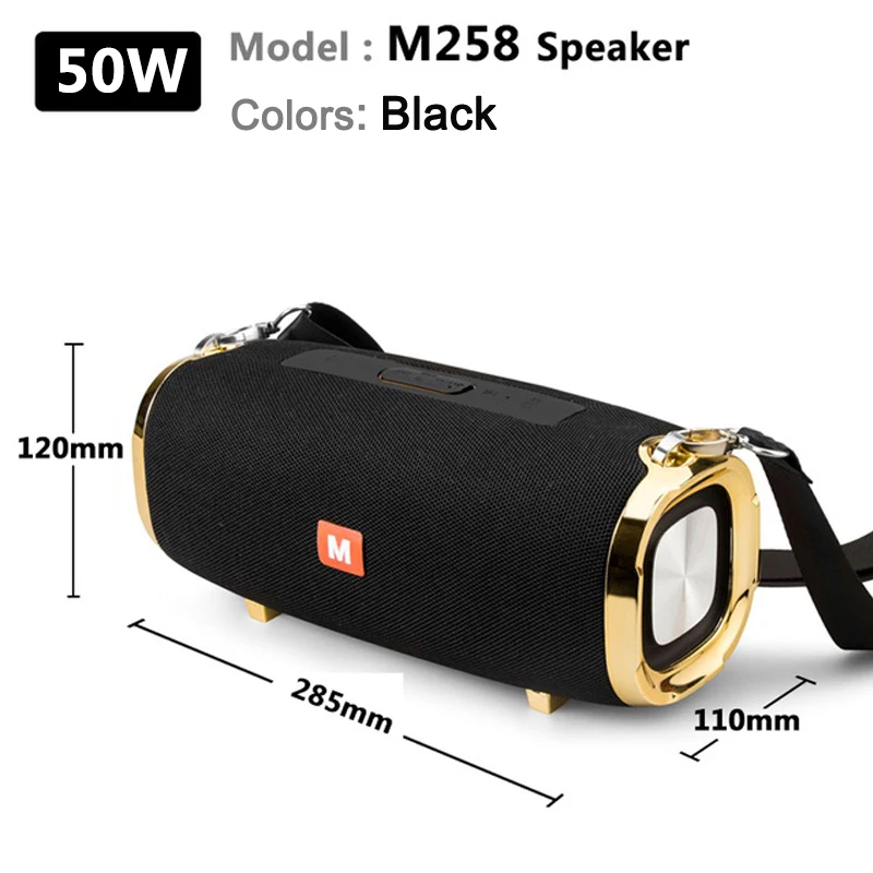 M258 high-power 50W wireless portable bluetooth speaker, subwoofer stereo TWS music center,  play for a long time speakers to TV