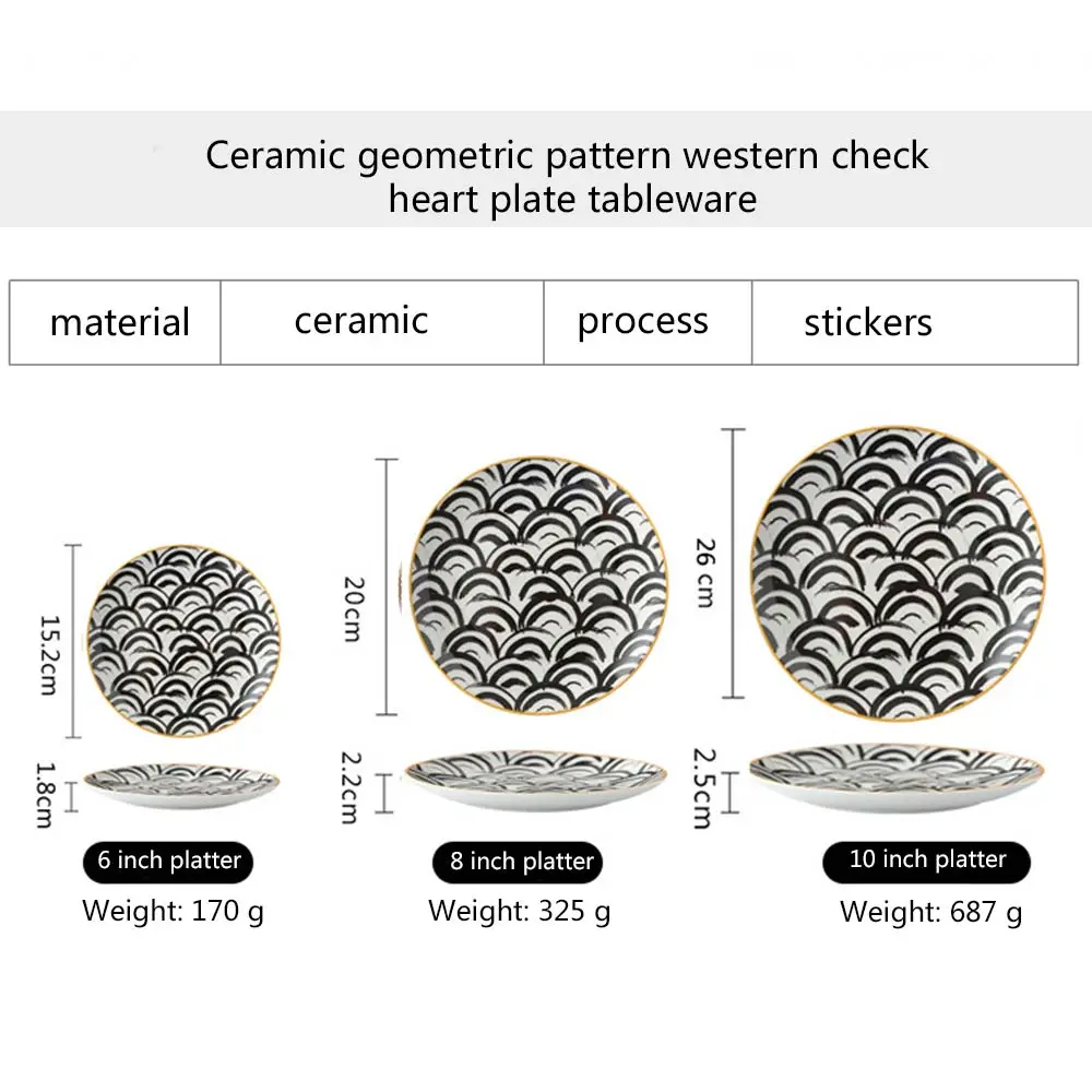 

8-Inch Geometric Ceramic Breakfast Plate Steak Plate Fruit Basket Holiday Party Snack Sushi Tray Bar Dish Tableware Kitchen 1PC