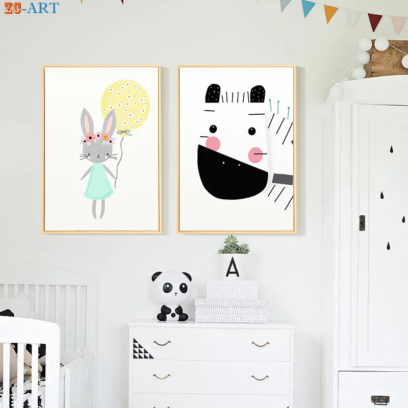 Детская Wall Art милые Животные принты Кролик Печать холст картины дети Спальня