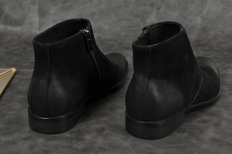 Новинка мужские ботинки из воловьей кожи с высоким берцем на низком каблуке