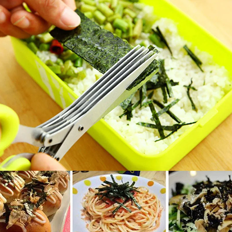 Маленькие и удобные кухонные ножницы из нержавеющей стали ребристые зеленые для