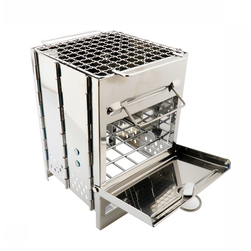 Outdoor Foldable Stove Stainless Steel Firewood Furnace Portable Camping Picnic Barbecue Oven With BBQ Grill Windproof | Спорт и