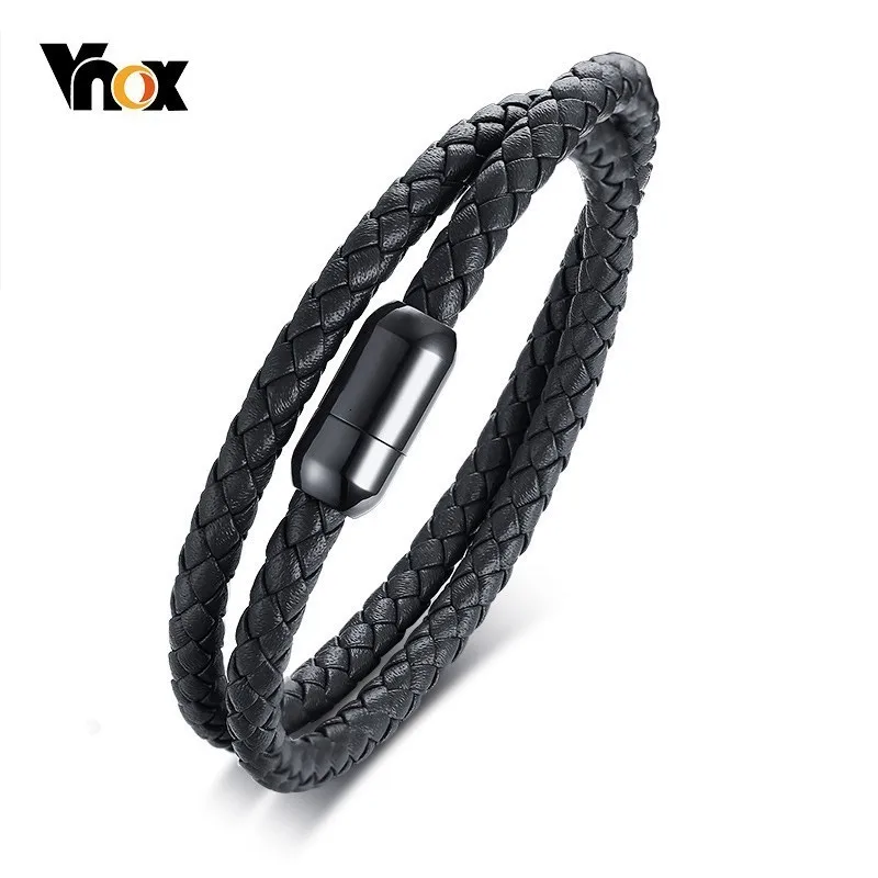 Vnox стильные мужские плетеные кожаные браслеты из нержавеющей стали с магнитной