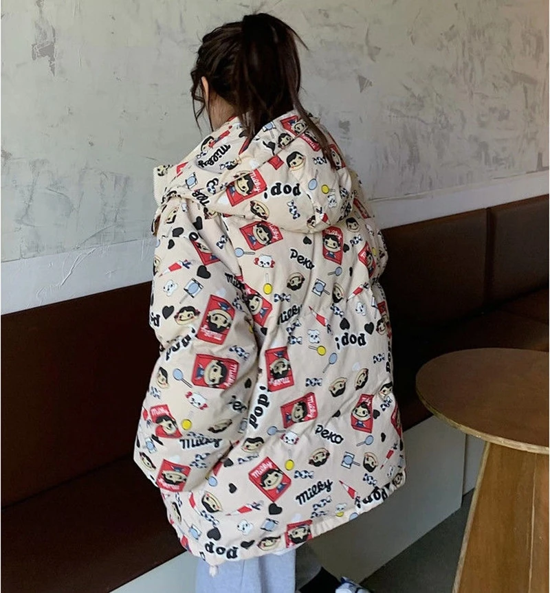 

Cartoon Girl Padded Jacket Female New Padded Jacket Female Student Loose Korean Winter Coat Hooded Warm Cotton Coat