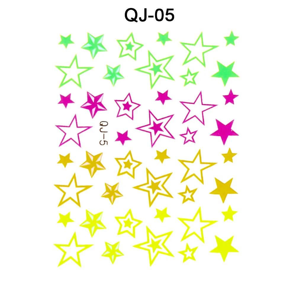 QJ-05 1 шт. DIY 3D блестящая светящаяся наклейка для ногтей флуоресцентный ноготь наклейки неоновые звезды вспышка Светящиеся в темноте наклейка Хэллоуин ногтей художественные украшения - Цвет: QJ-05