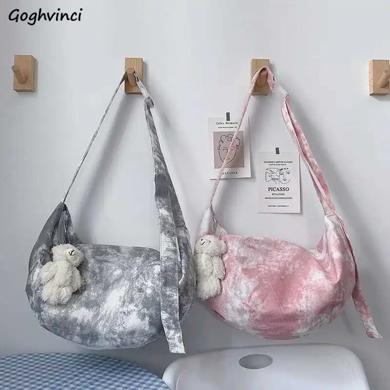 

Shoulder Bags Women Harajuku Tie Dye Japanese Style Chic Vintage Hobos Canvas Simple Preppy Style All-match Casual Streetwear