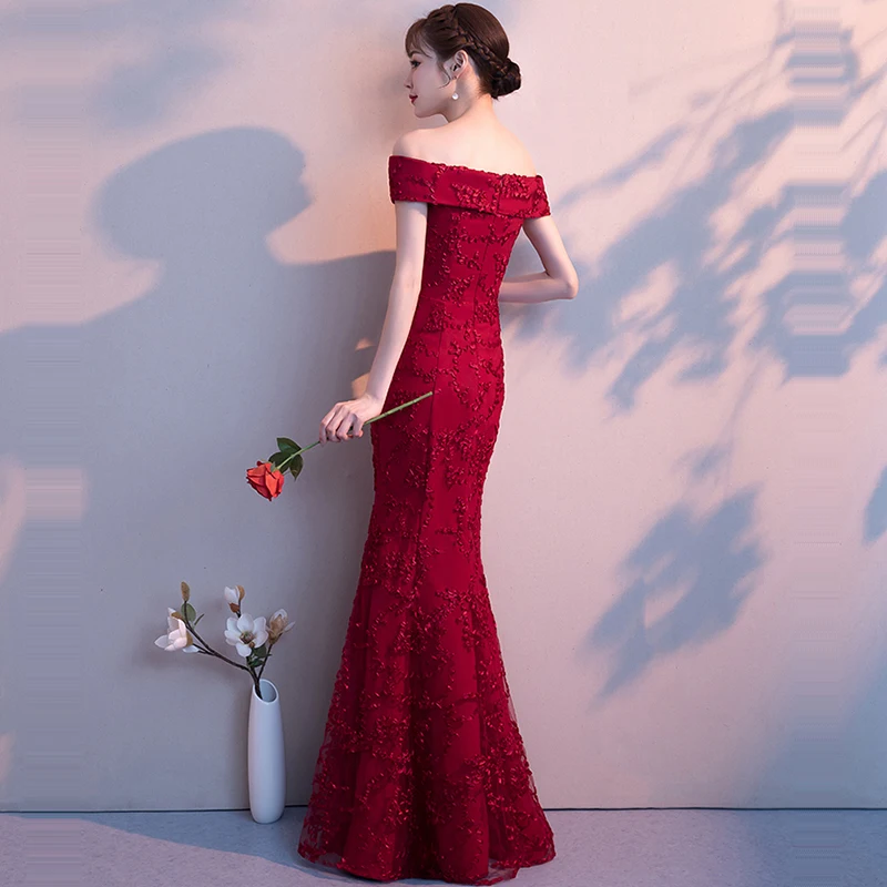Вечернее платье с открытыми плечами Robe De Soiree Soild платье в пол вечерние платья с коротким рукавом деловая вечерняя одежда F164