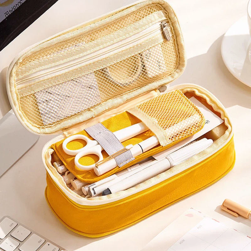 

Stationery organizer Canvas Pencil Case For office Double Layer Large Capacity Pencil bag Cute Kids Boys Pen Box School Supplies