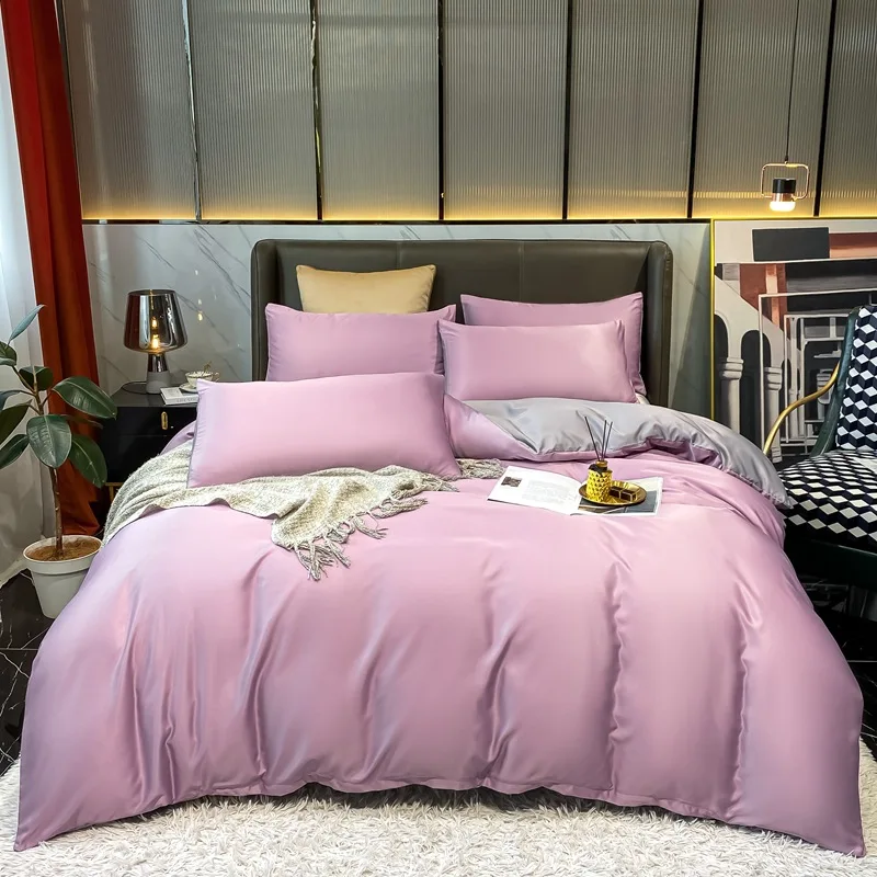 

Пододеяльник набор 3/4 шт. розового и фиолетового цветов Имитация шелковое постельное белье включает простынь и наволочки), стеганое одеяло, ...