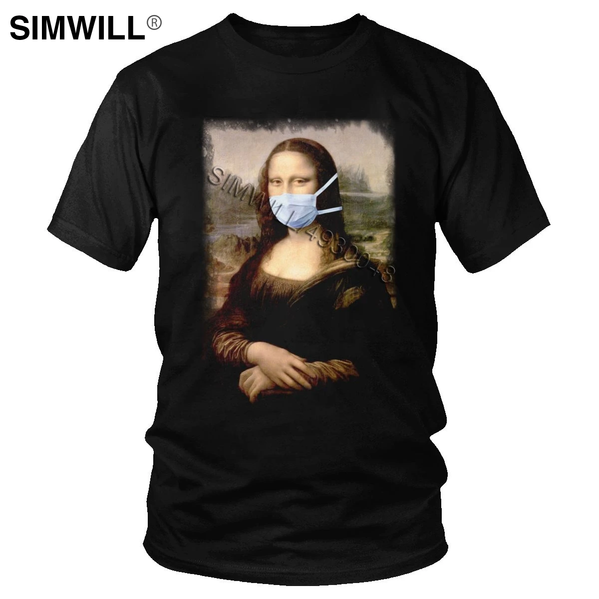 

Funny Mona Lisa With Mask Da Vinci T Shirt Men Short Sleeved Social Distancing T-shirt Quarantine Graphic Tee Gift Merchandise