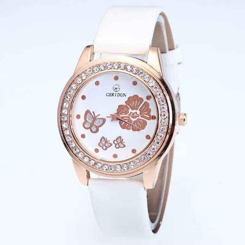 

Nice PopButterfly Flower Dial Diamond Ladies Love Leather Watch Casual Fashion Ladies Luxury Water Diamond British Watch