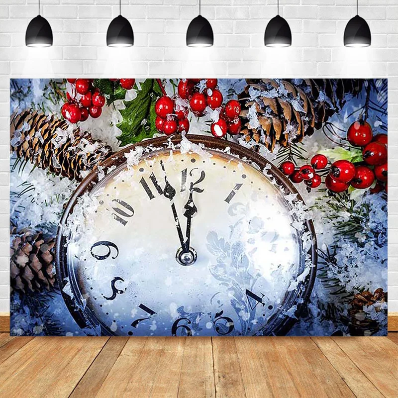 

Christmas Snow Backdrops for Photography 2021 New Year Vintage Clock Background Photo Studio Props Red Christmas Decorations