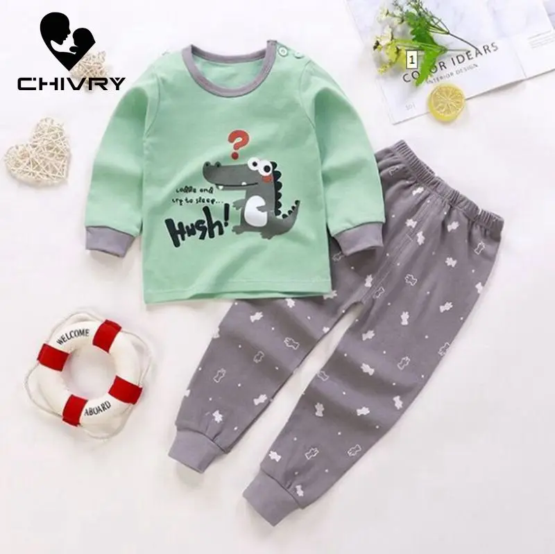 Пижамный комплект для мальчиков и девочек футболка с длинным рукавом круглым