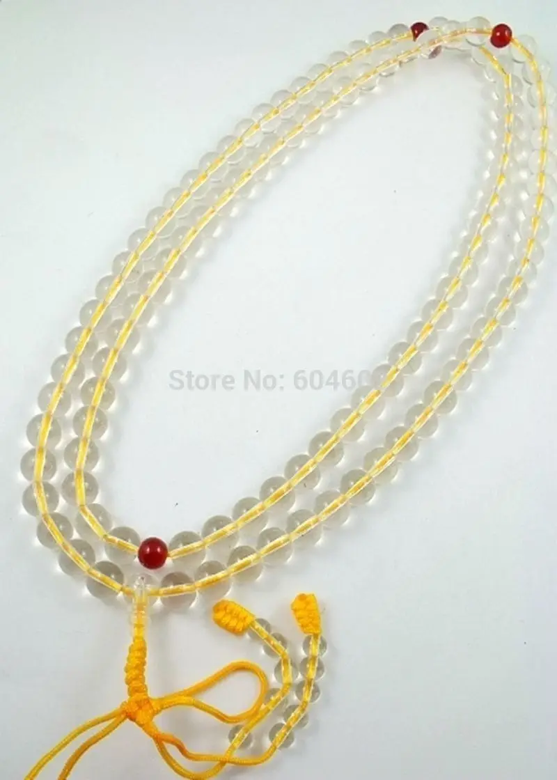 

10mm Tibetan Buddhism 108 White Crystal Prayer Bead Mala Necklace