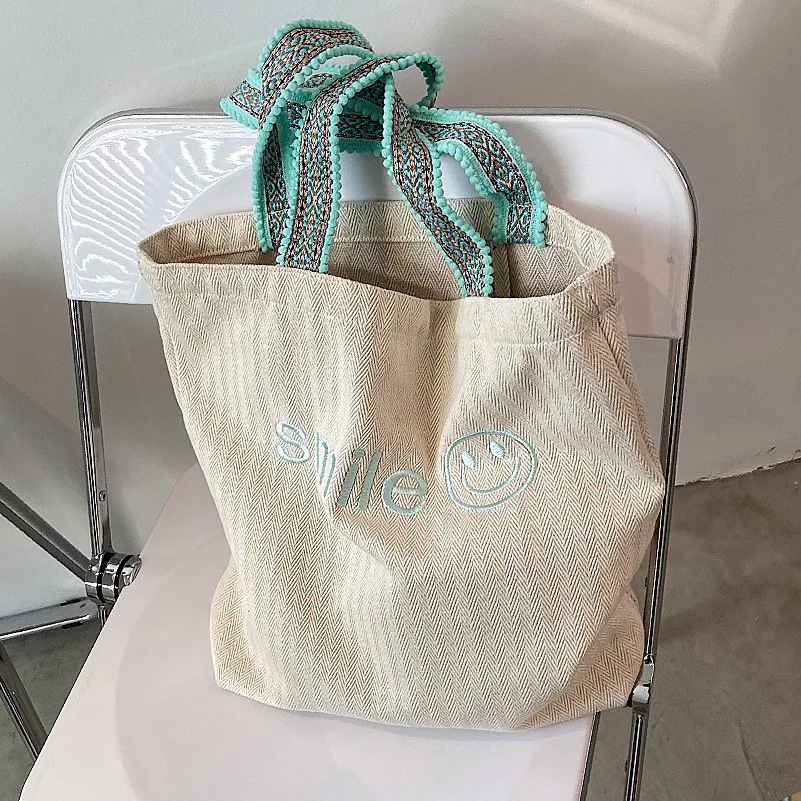 

Embroidered Casual Handbags Fashion Canvas Women Bag Summer Simple Women's Shoulder Bags Student Literary Tote Ladies Handbag