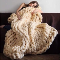 100120cm nordic style thread blanket chunky wool knitted towel hand woven sofa cover thick yarn wool bulky throw blankets