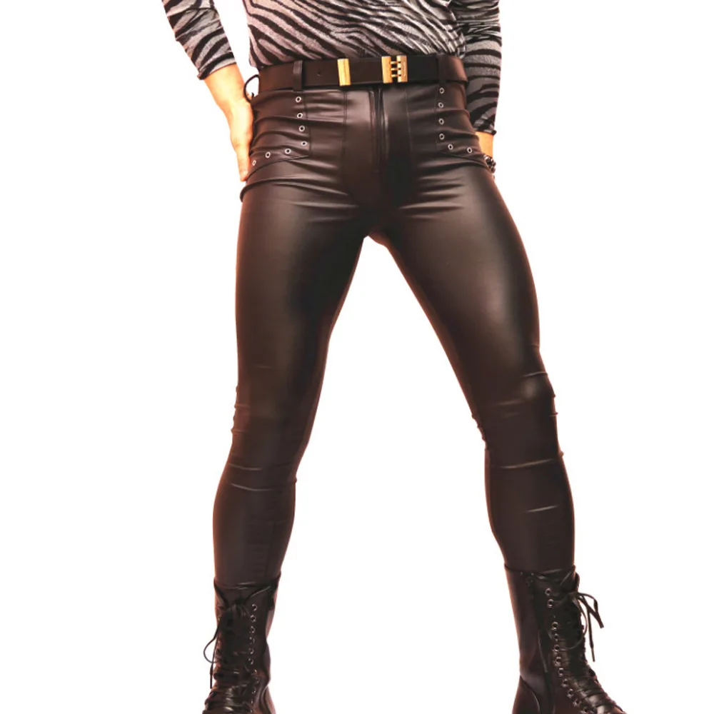 Брюки-Карандаш мужские из искусственной кожи эластичные облегающие штаны