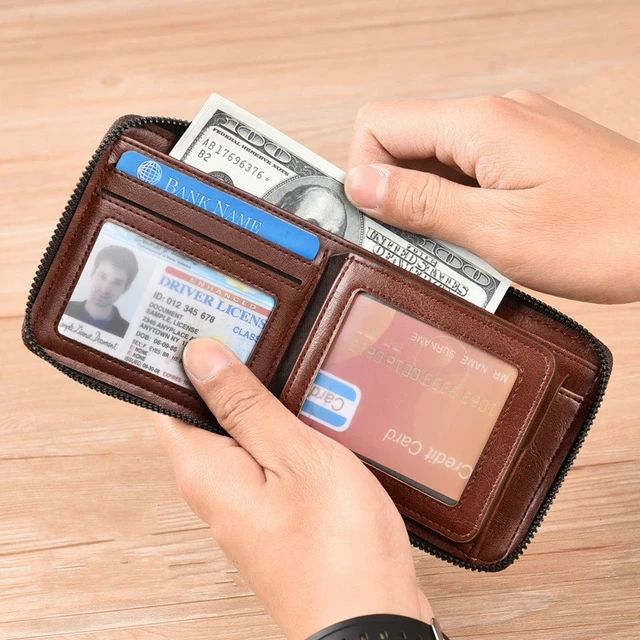 Men's Wallet Zipper Men Leather Wallet RFID Blocking Mini Coin Purse Male Business Credit Card Holder Bag Wallet Man 4