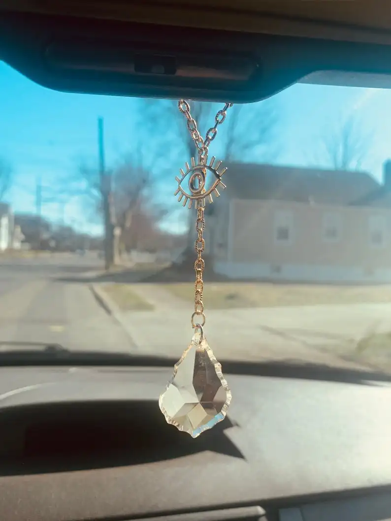 

Handmade Golden Eye Car Charm Witchcraft Accessories Rainbow Maker Witchy Crystal Sun Catcher Car Decoration Aesthetic Room Deco