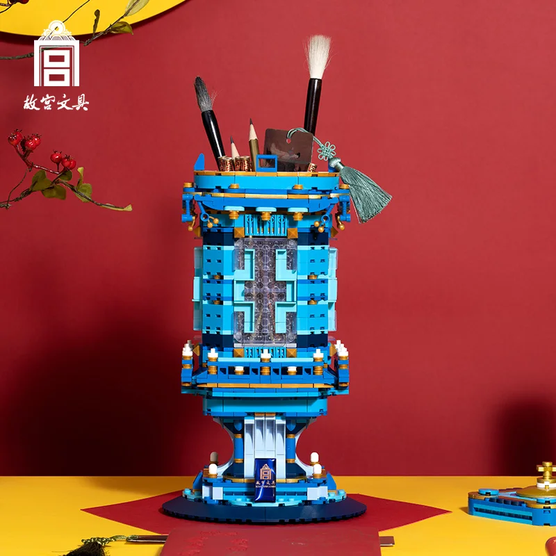 

Puzzle assembly of building block palace lamp splicing pen holder and pen basket pen container ; brush pot ; tubular penrack