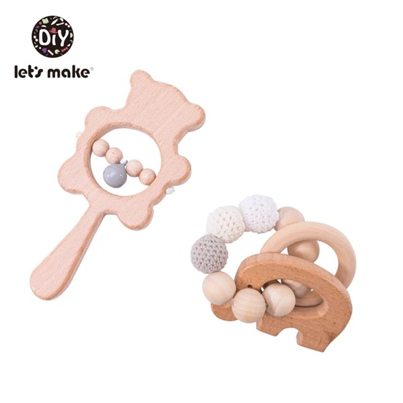

Let's Make Baby Toys Teether Wooden Rattles Bracelet Pacifier Chain Rodent Beading Beech Musical Newborn Bear 2pcs/set Bed Bell