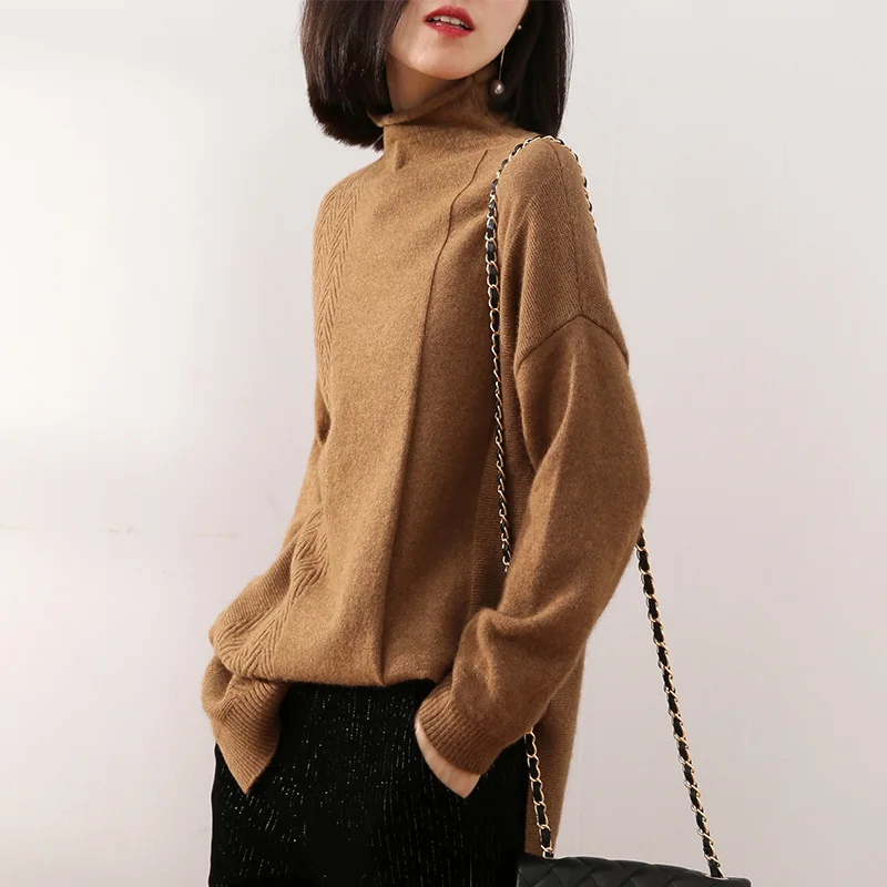 BELIARST 2021 New Autumn and Winter Cashmere Sweater Women's Half-Neck Pullover Loose Long-sleeved Knit Bottom Twist | Женская