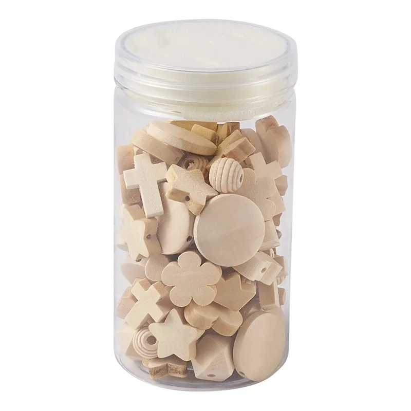 

100pcs/box Mixed Shapes Unfinished Wood Beads & Pendants for DIY Decoration Jewelry Making Accessories