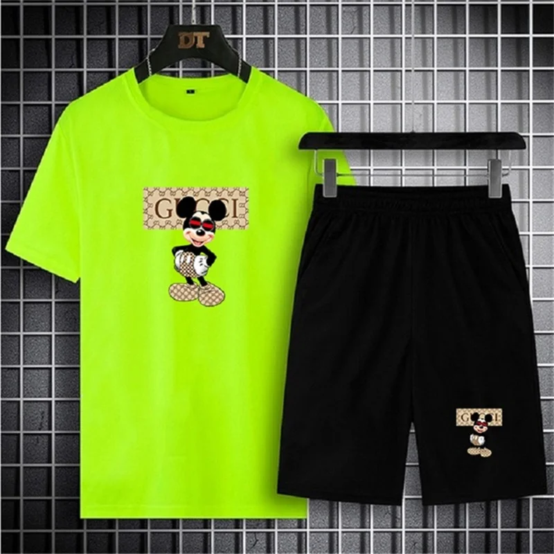 

New Men's T-shirt + Shorts Set Summer Breathable Casual T-shirt Running Set Fashion Harajuku Printed Men's Sports 2 Piece Set