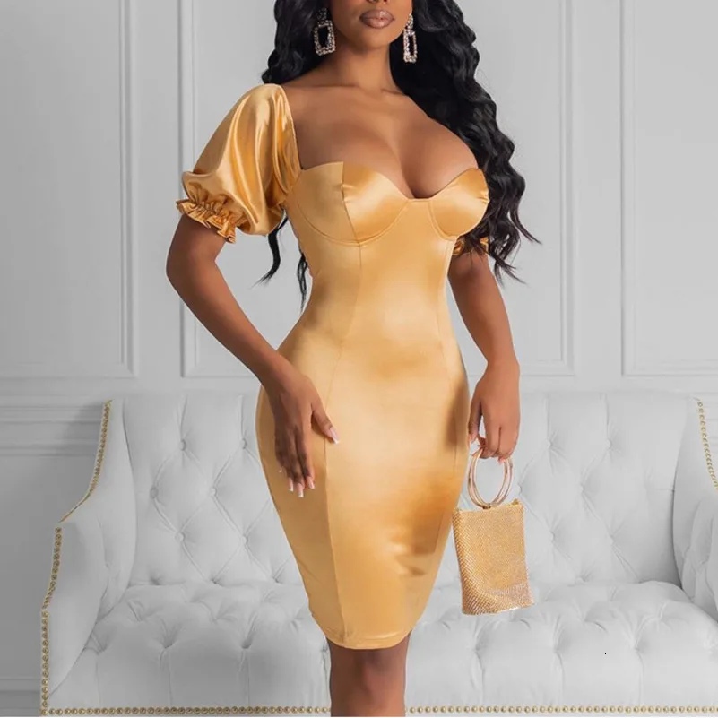 2019 Золотые желтые шелковые и Сатиновые Клубные Сексуальные осенние облегающие