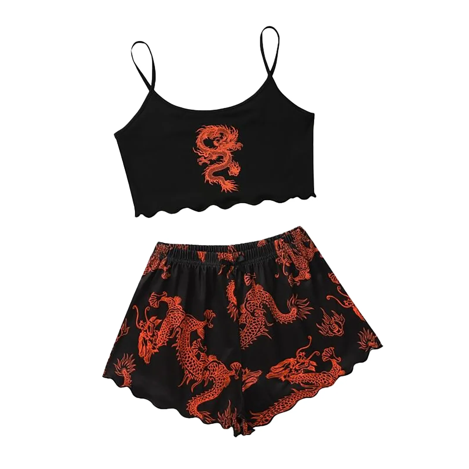 

Sexy Women Pajamas 2 Piece Set Dragon Totem Printed Camisole Shorts Sets Summer Home Sleepwear Lingerie Suit pizama damska A30