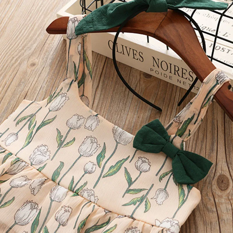 Коллекция 2019 года новый летний костюм для девочек шифоновый топ на бретельках с