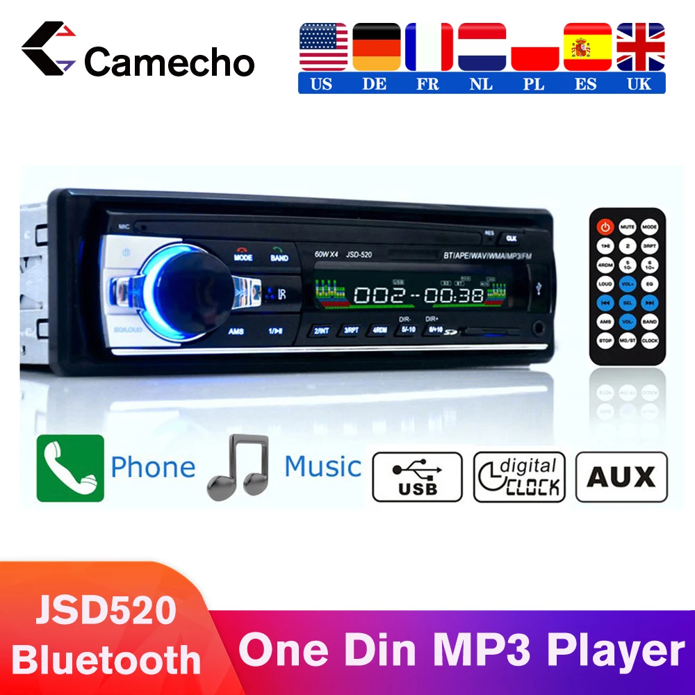 Автомобильная стереомагнитола Camecho 1 Din автомобильное радио 12 В bluetooth V2.0 FM Aux вход
