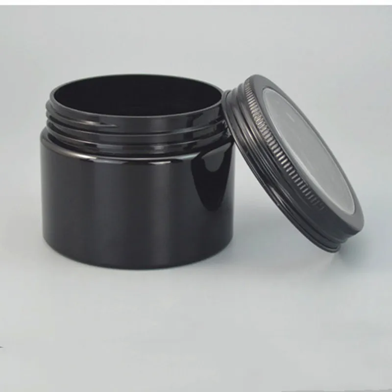 

30pcs 150g 5oz Black Plastic Cosmetic Refillable Jar Visible Aluminum Lid Empty Makeup Jar Pot Refillable Sample Bottles