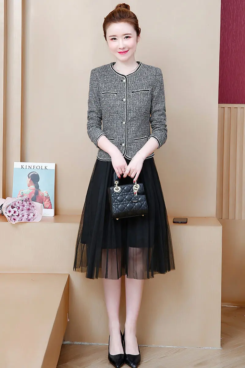

Large Size Women Jacket Dress Suits 2020 New Spring Autumn Loose Fashion Sleeveless Dress Two-piece Set For Office Lady K397