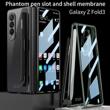 Luxury With S Pen Holder Cover For Samsung Galaxy Z Fold 3 5G Case Built-in Screen Protector 360° Protection Coque Funda No Pen