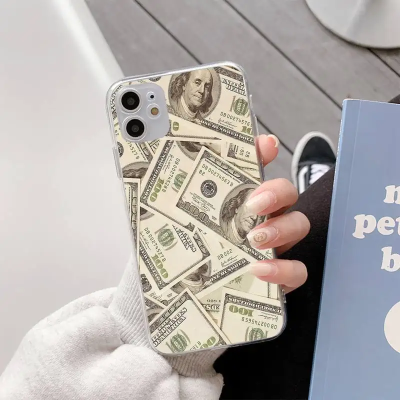 

U.S. Dollar Money Phone Case For Iphone11 12 Pro Max SE 2020 6s 7 8 Plus X Xs Max Xr Transparent Soft Silicone Cover