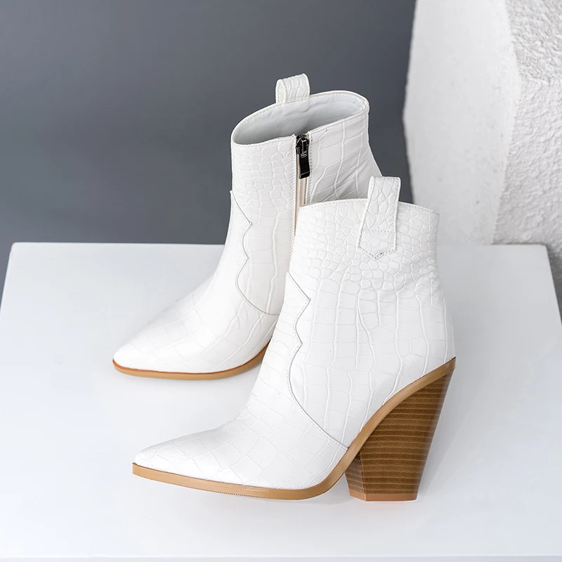 Женские ковбойские ботинки из ПУ кожи с острым носком на высоком каблуке | Обувь