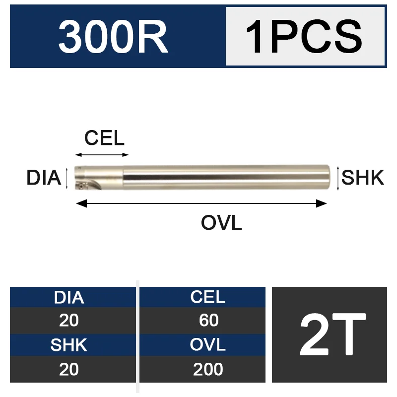 C20-20-200-2T UCHEER 1 шт. фреза Арбор 300R Концевая фреза R0.8 сплав лезвие ЧПУ станки открытый толстый правый угол - Длина режущей кромки: C20-20-200-2T