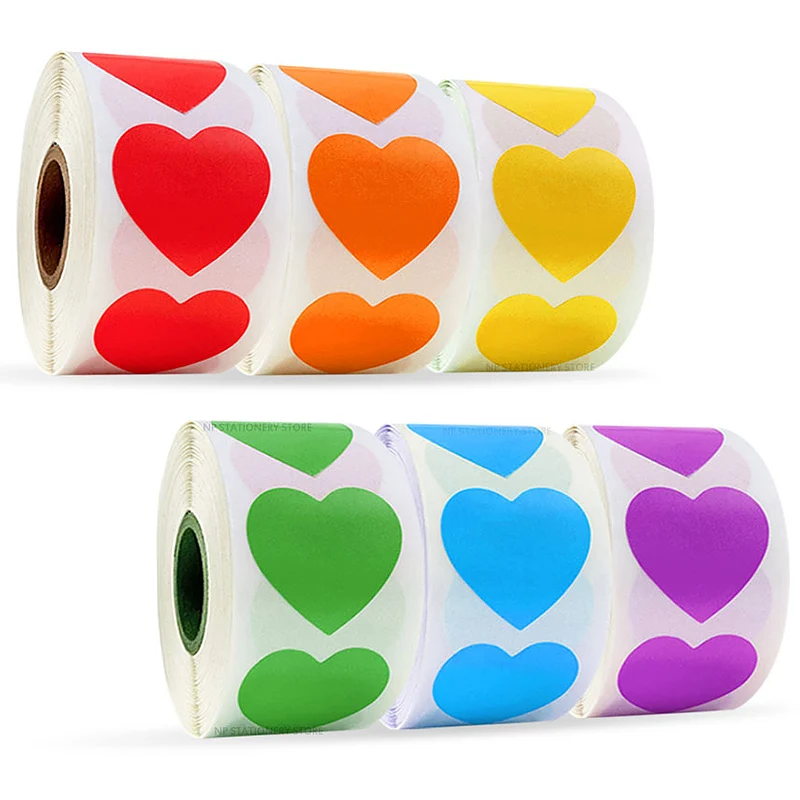 500 шт цветов Наклейки на сердце этикетки для печати с черными красными синими
