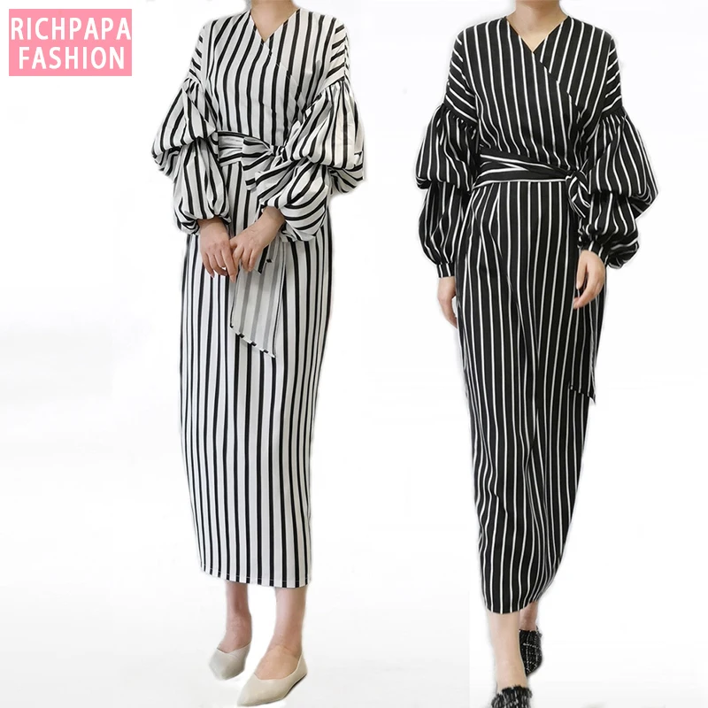 Vestidos Kaftan Abaya Dubai Arabic Women Long Striped Maxi Muslim Hijab Dress Caftan Marocain Turkish Islamic Clothing | Тематическая