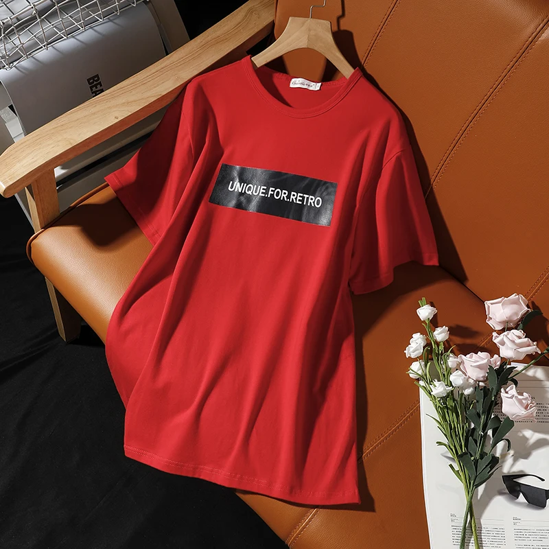 

Hiawatha Short Sleeve T-Shirt Women 2020 New Letters Print Summer T Shirts Casual Loose O-Neck Cotton Tops TX101